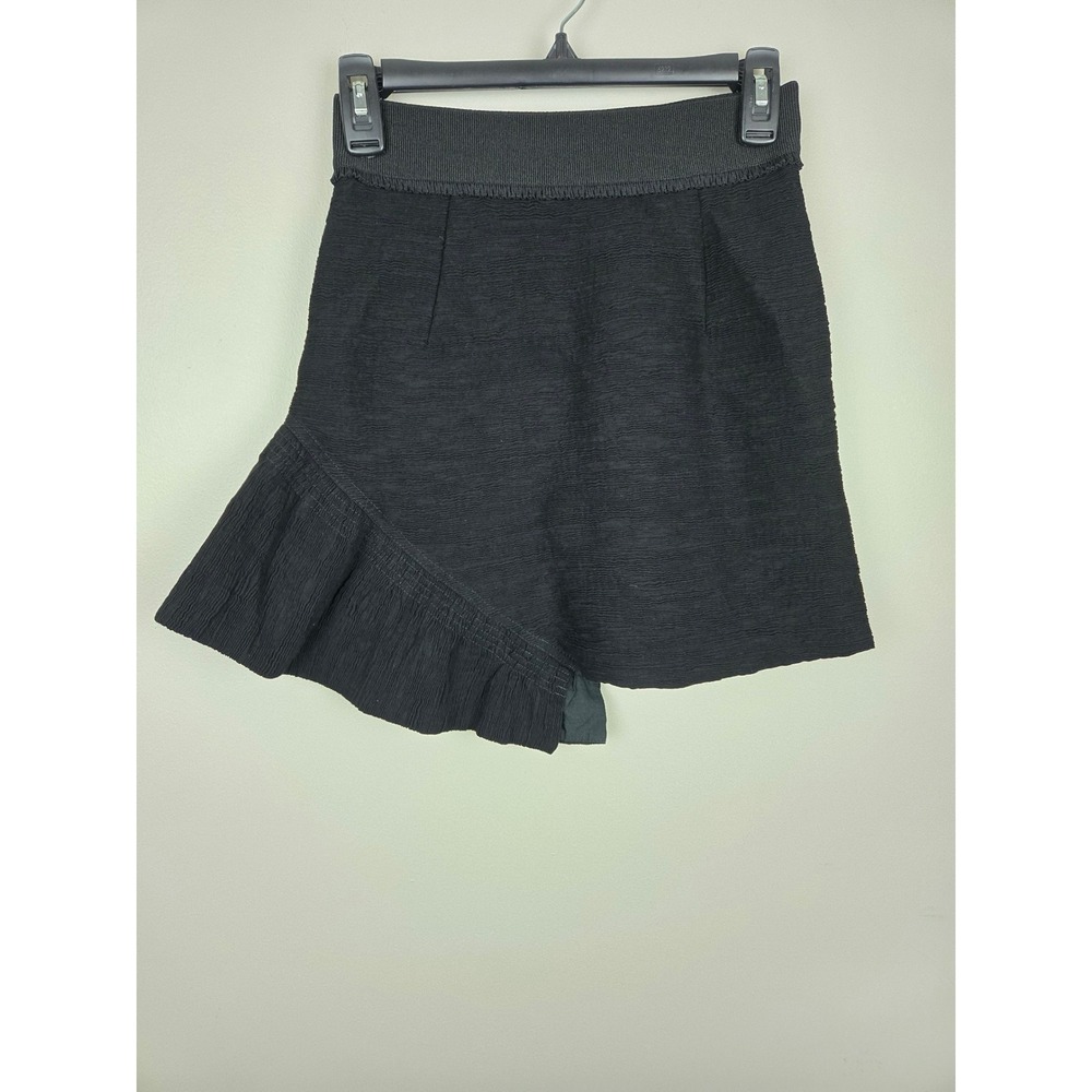 Sandro Paris Womens Black Asymmetrical Ruffle Textured Mini Skirt‎  Size 1